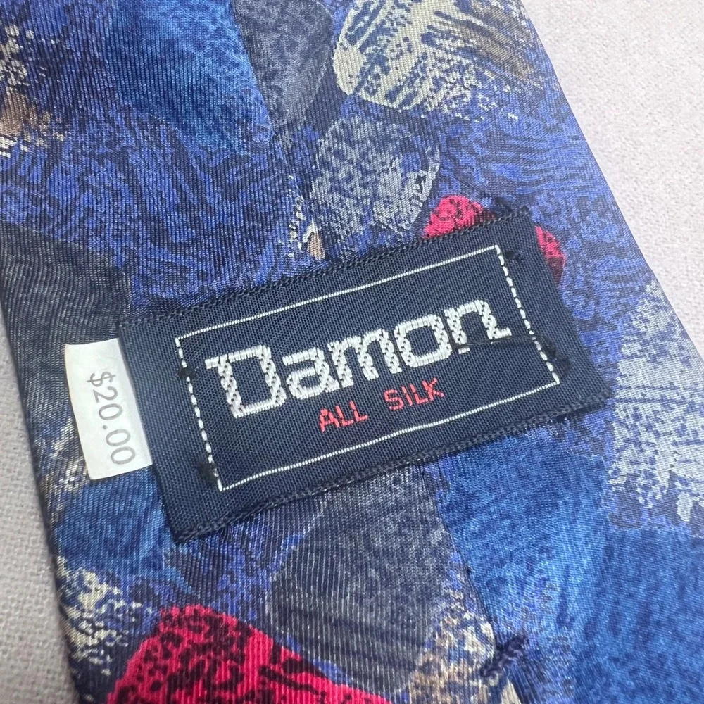 Damon Vintage Necktie Silk Abstract Heathered Vibrant Blue Made in USA 3x58‎